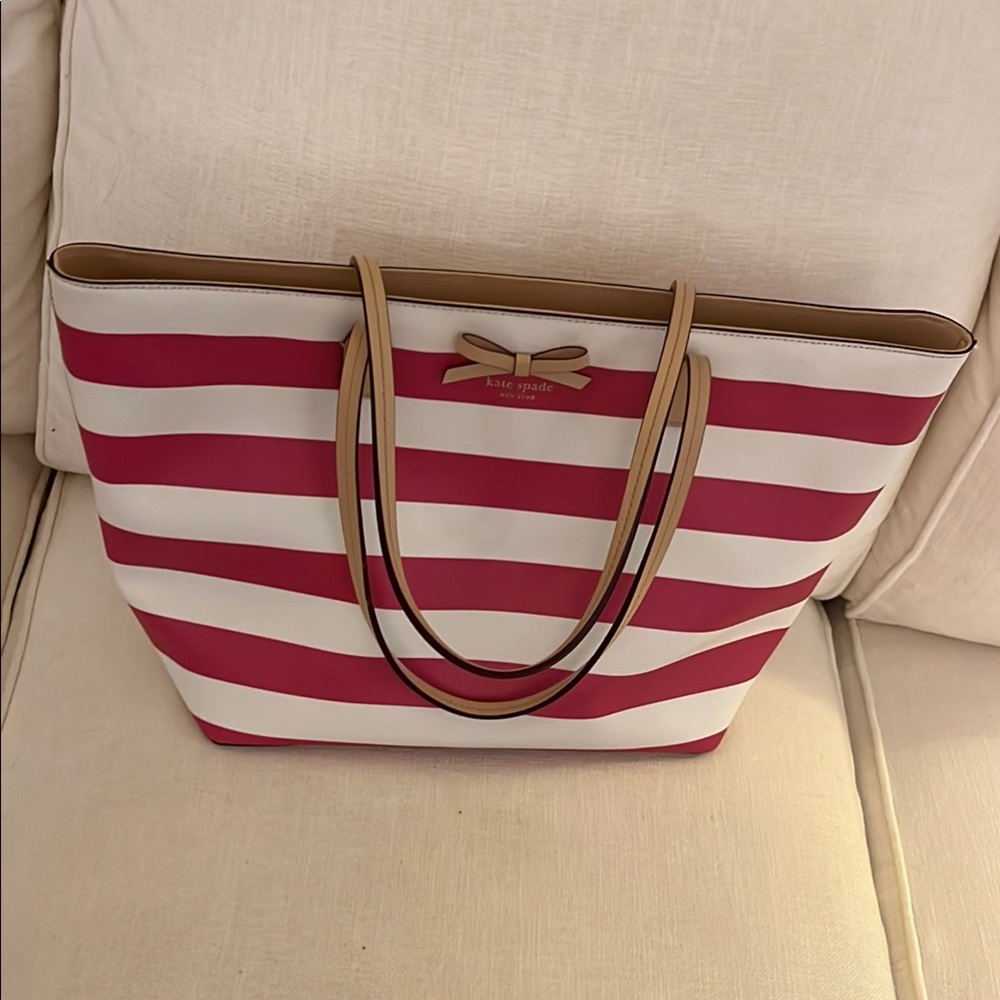 kate spade Red and White Striped Tote with Bow Accent